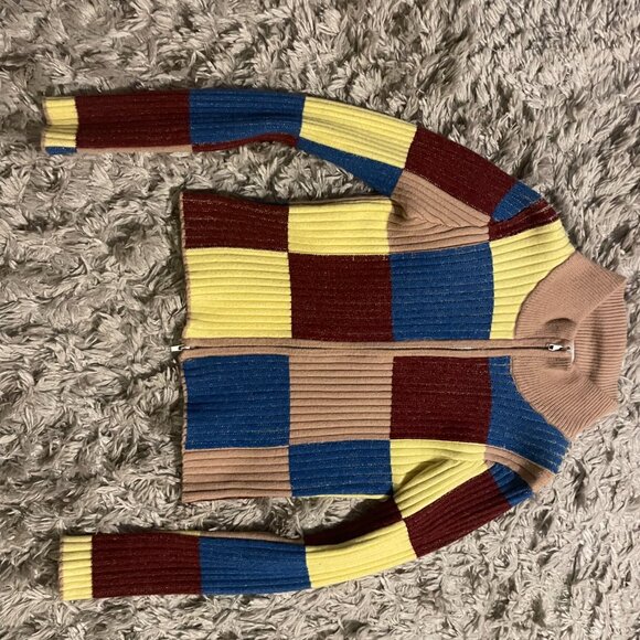 Find Me Now - Sahn Zip Up Checkerboard Cardigan - Moonstone - Picture 7 of 9